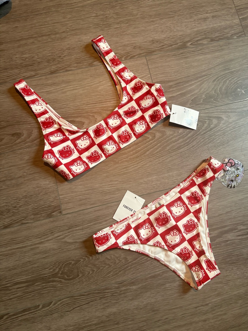 NEW Forever 21 Red and White Hello Kitty Check Bikini